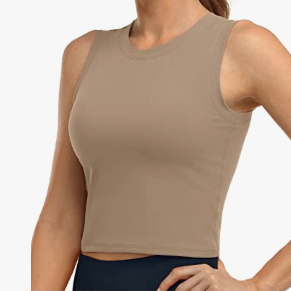 HeyNuts Wherever Tan Sleeveless Active Crop Top